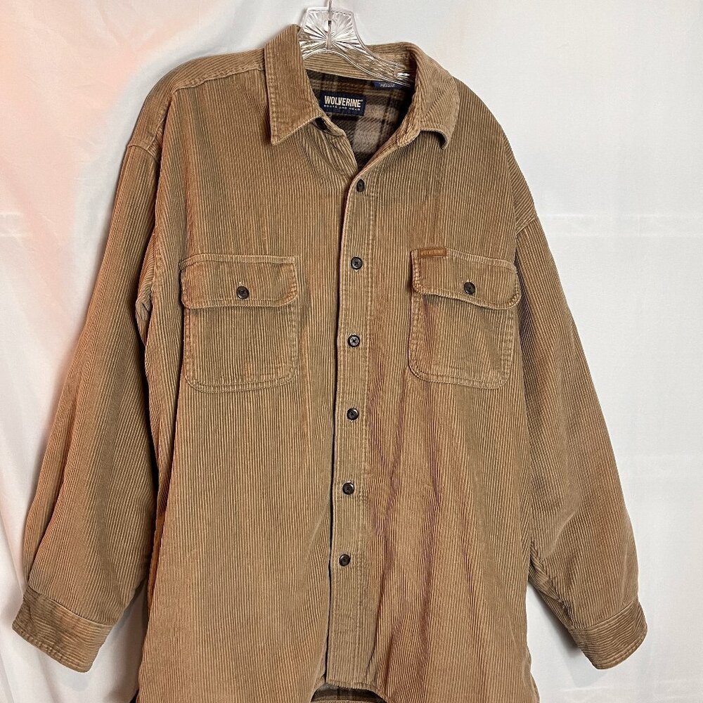 Men's Tan Wolverine Corduroy Button Front Fleece lined Jacket, Size L